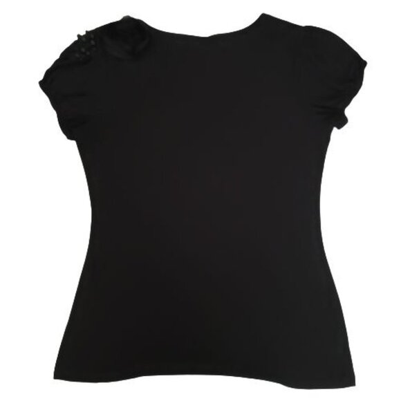 Saint Tropez West Women's Solid Black Beaded Short Sleeve Blouse Size Medium - Picture 3 of 12